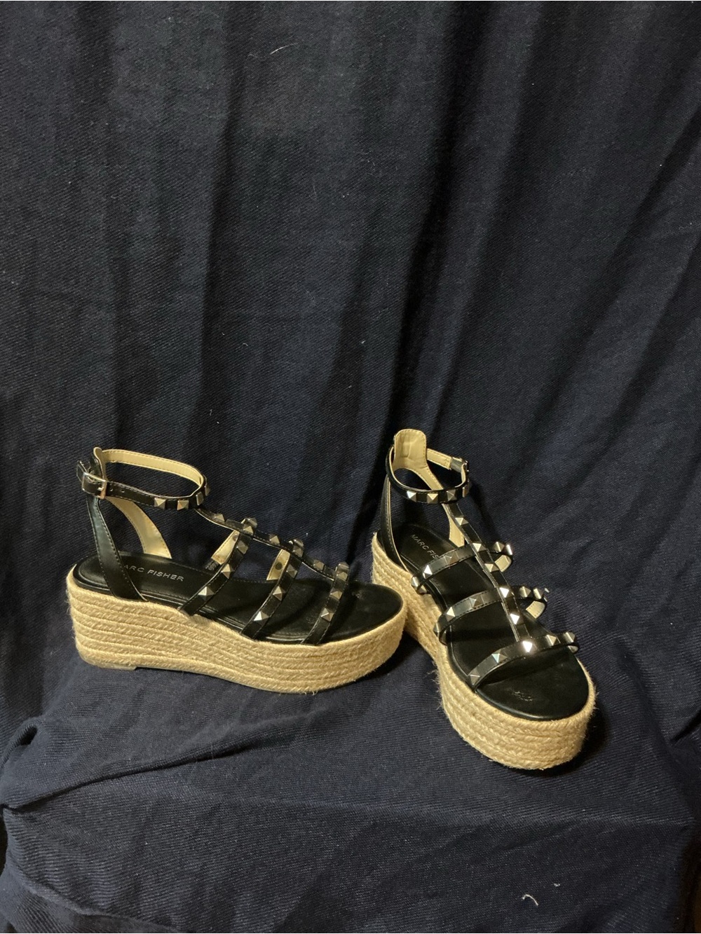 Marc Fisher Black Studded Espadrille Platform Sandals